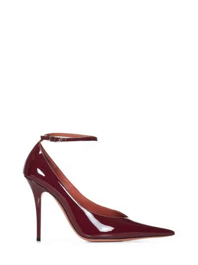 Amina Muaddi Buckle Detailed Pointed Toe Pumps In Red