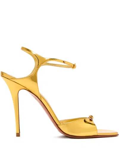 Amina Muaddi Buckle-embellished Metallic Leather Sandals In Yellow