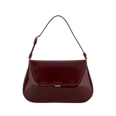 Amina Muaddi Burgundy Leather Ami Shoulder Bag