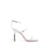 Amina Muaddi Calf Leather Maya Sandals With Adjustable Buckle In Silver
