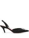 Amina Muaddi Camelia 60 Crystal-embellished Metallic Tweed Slingback Pumps In Black