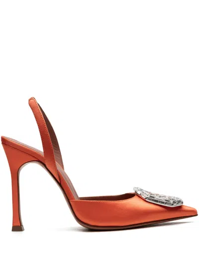 Amina Muaddi Camelia Satin Crystal Halter Pumps In Metallic