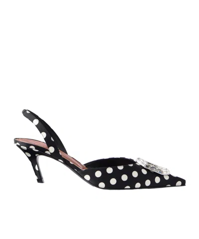 Amina Muaddi Camelia 60 Polka-dot Velvet Slingback Sandals In Black