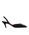 Amina Muaddi Camelia Tweed Slingback Pumps In Black
