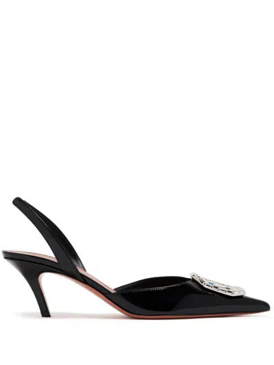 Amina Muaddi Camelia Sling 60 Black Leather Pumps