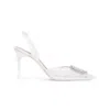 Amina Muaddi Ivory White Mesh Camelia 90 Lace Sling