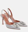 Amina Muaddi Camelia 90 Satin Slingback Pumps In Steel