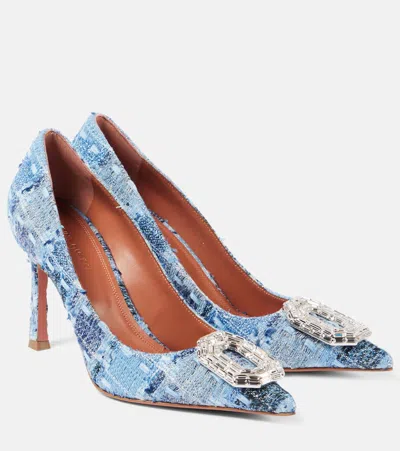 Amina Muaddi 90mm Camelia Pumps In Blue