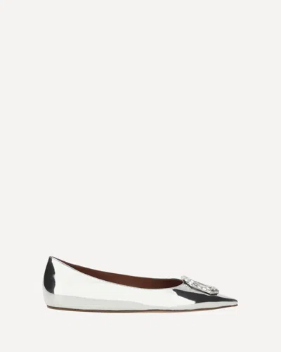 Amina Muaddi 5mm Camelia Mirror Leather Ballerinas In Silver