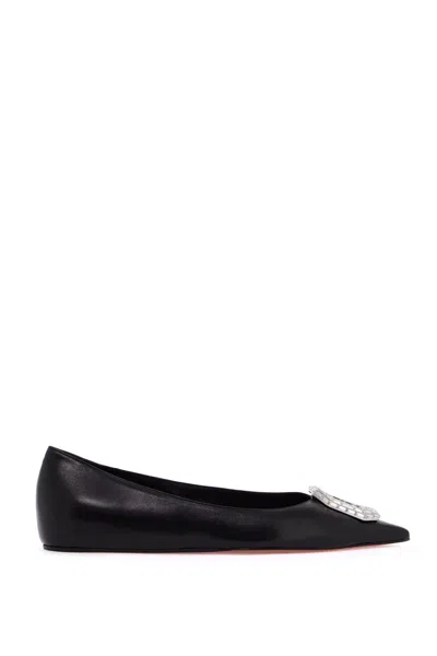 Amina Muaddi Leather Camelia Ballet Flats With Jewel Buckle In Black