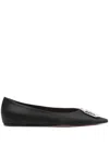 Amina Muaddi Camelia Ballerinas In Black Hammered Leather In Black