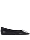 Amina Muaddi Camelia Ballerinas In Black Hammered Leather In Black