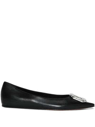 Amina Muaddi Camelia Ballerinas In Black Hammered Leather