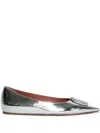 Amina Muaddi Silver Leather Camelia Ballerinas In Metallic