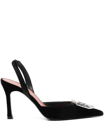 Amina Muaddi Camelia Velvet Slingback Pumps In Black