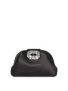 Amina Muaddi Satin Finish Shoulder Bag With Embellished Buckle In Black