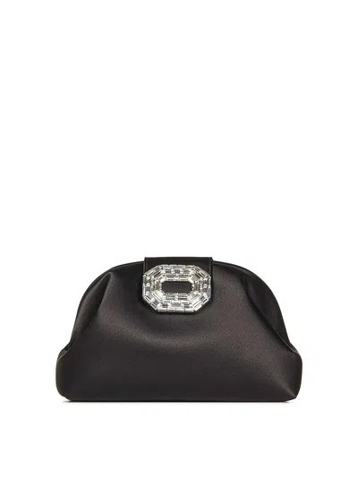 AMINA MUADDI CAMELIA BLACK SATIN CLUTCH