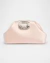 Amina Muaddi Light Pink Satin Camelia Clutch