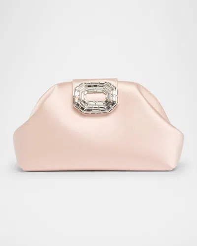Amina Muaddi Camelia Buckle Satin Clutch Bag