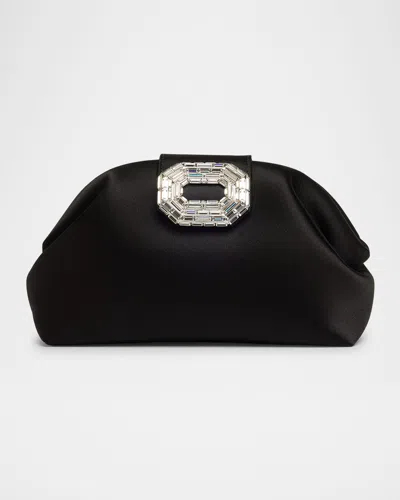 Amina Muaddi Camelia Buckle Satin Clutch Bag