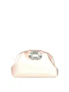 Amina Muaddi Champagne Satin Clutch With Rectangular Mirrored Accent In Nude