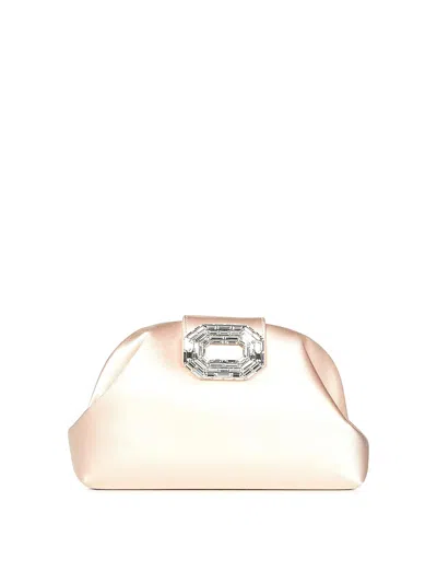 AMINA MUADDI CAMELIA CHAMPAGNE SATIN CLUTCH