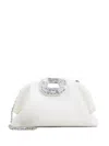 Amina Muaddi Almond White Leather Camelia Bag In White