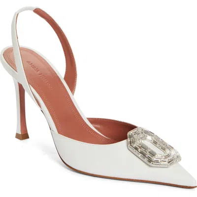 Amina Muaddi Camelia Crystal Buckle Slingback Pump In White