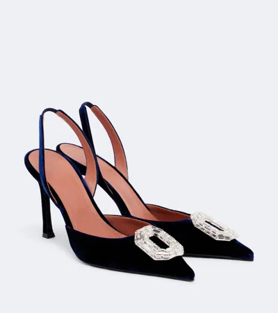 Amina Muaddi Camelia Crystal-embellished Slingback Pumps In Blue