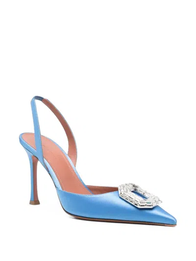 Amina Muaddi Camelia Crystal-embellished Slingback Pumps In Blue