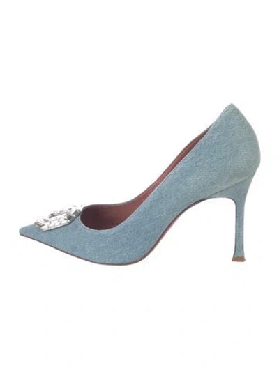 Pre-owned Amina Muaddi Camelia Denim Pumps In Black