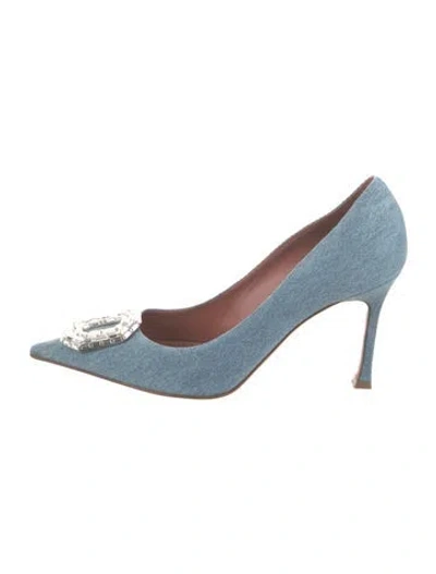 Pre-owned Amina Muaddi Camelia Denim Pumps In Blue