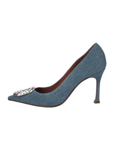 Pre-owned Amina Muaddi Camelia Denim Pumps In Blue