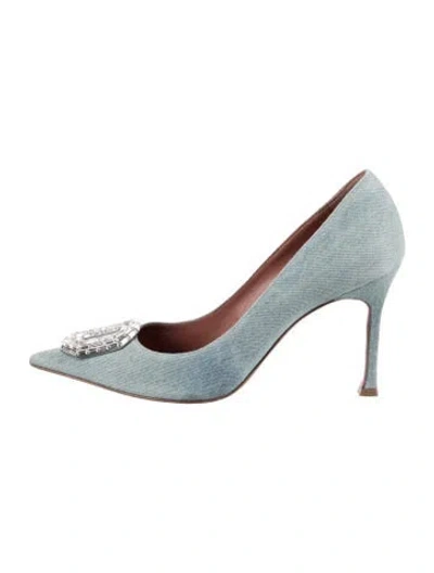 Pre-owned Amina Muaddi Camelia Denim Pumps In Blue