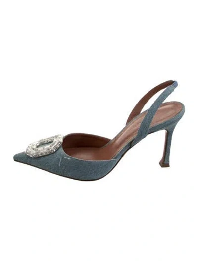 Pre-owned Amina Muaddi Camelia Denim Slingback Pumps In Blue