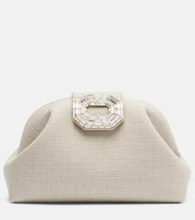 Amina Muaddi Camelia Embellished Clutch In Neutral