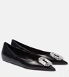 Amina Muaddi Camelia Ballerinas In Black Hammered Leather In Black/white