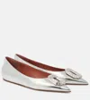 Amina Muaddi 5mm Camelia Mirror Leather Ballerinas In Metallic