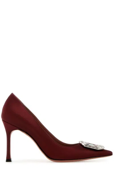 Amina Muaddi Camelia Embellished Pointed Toe Pumps In Winewhite