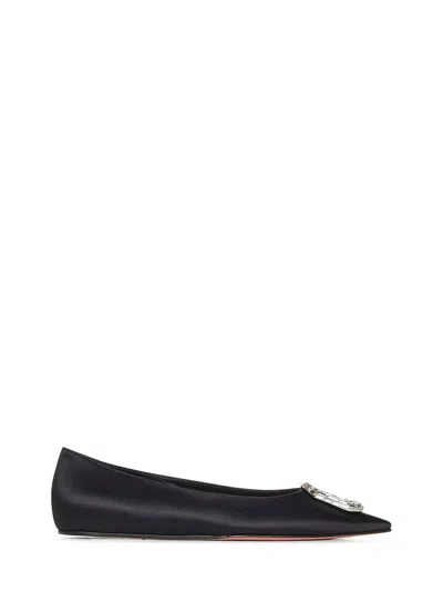 Amina Muaddi Leather Camelia Ballet Flats With Jewel Buckle In Black