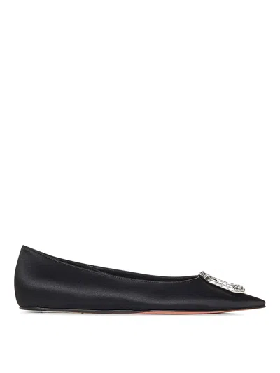 AMINA MUADDI CAMELIA FLAT BLACK SILK SATIN BALLET FLATS