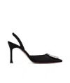Amina Muaddi Black Satin Camelia Pumps In Black