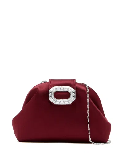 Amina Muaddi Camelia Jewel-embellished Satin Clutch Bag In Burgundy