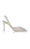 Amina Muaddi Ivory White Mesh Camelia 90 Lace Sling In White