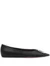 Amina Muaddi Camelia Ballerinas In Black Hammered Leather