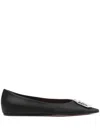 Amina Muaddi Camelia Ballerinas In Black Hammered Leather In Black