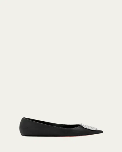 AMINA MUADDI CAMELIA LEATHER CRYSTAL ORNAMENT BALLERINA FLATS