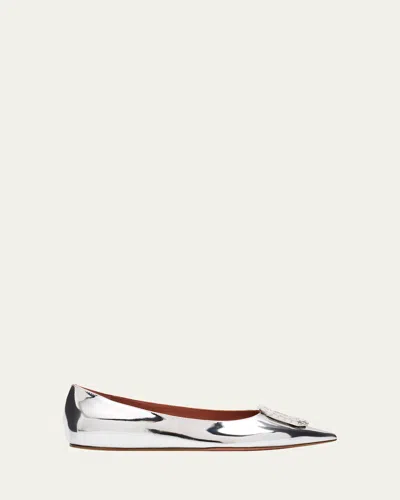 AMINA MUADDI CAMELIA METALLIC LEATHER BALLERINA FLATS