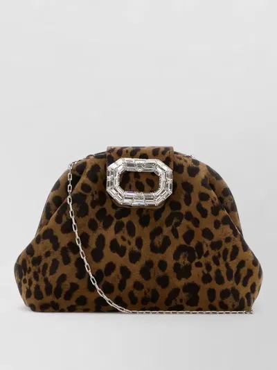 Amina Muaddi Camelia Micro Clutch Leopard Suede Chain