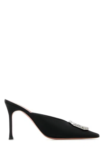 AMINA MUADDI CAMELIA MULE 90 SATIN BLACK WHITE
